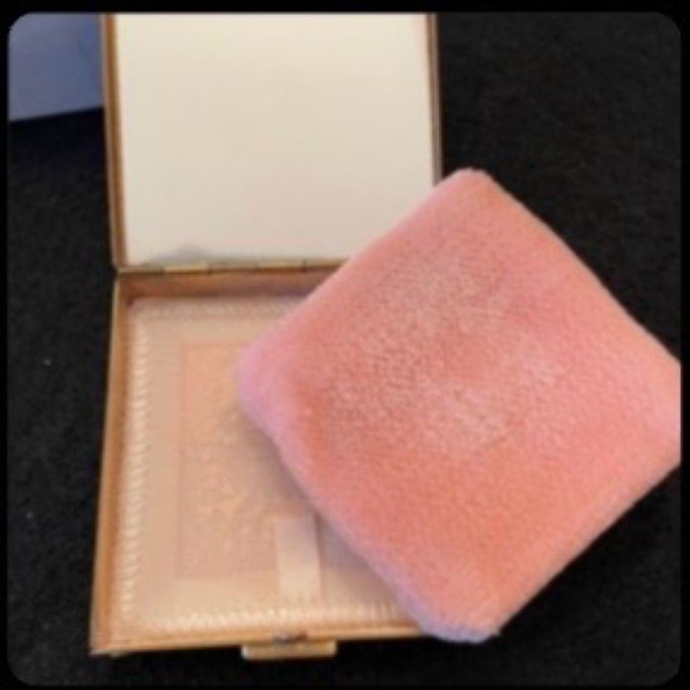 VINTAGE Gold Compact Powder - Beauty Mate Rex Fifth Avenue and Fluffy Pink Puff